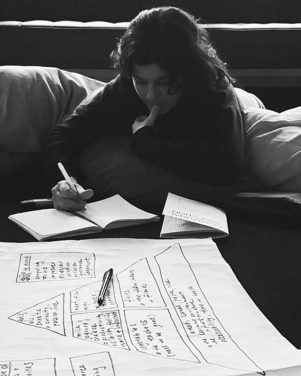 A person writing during a workshop by Laura Mahnke